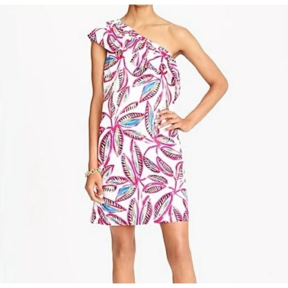 J.CREW Women's Dress Linen Blend One Shoulder Ruffle Tropical Beachy Size XL - Picture 1 of 11